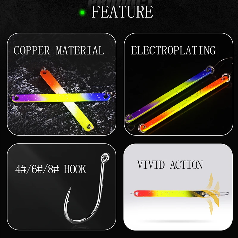 WEIHE-ملعقة صيد معدنية نحاسية صناعية ، خطاف مفرد ، على شكل ملون ، 6 ألوان ، من 3g ، 4g