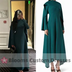 Blooms Customized Long Sleeves Evening Dresses Ankle-Length Formal Party Gown Chic Peacock Green Blue Wedding Prom Dress