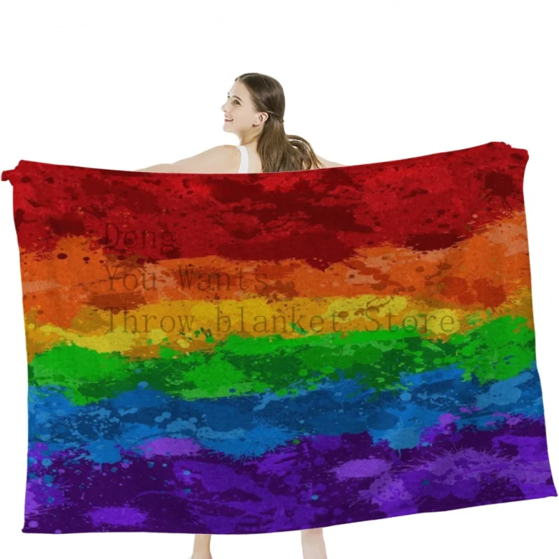 Rainbow Paint Splatter Flag Soft Velvet Blanket Lightweight Bed Blanket Home Decor Fleece Blanket