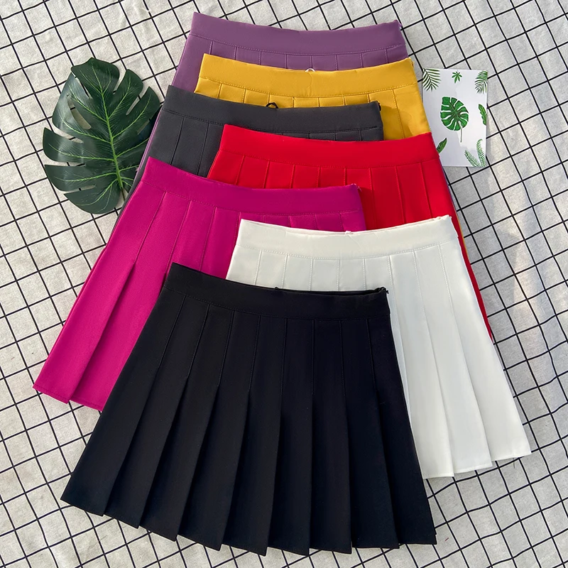 

Women's Skirt Summer Clothes Pink Korean Style Preppy School Uniform For Girls Black Pleated Mini Tennis Skirts With Shorts