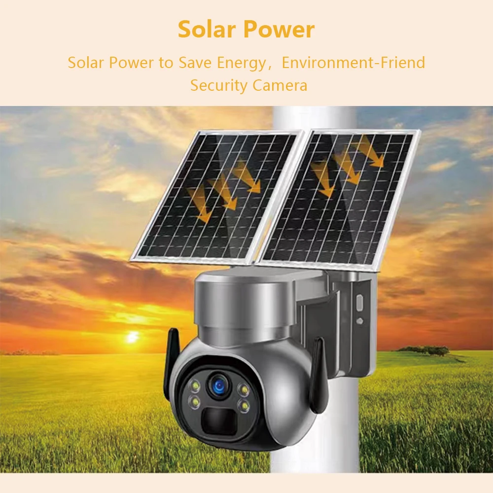 4MP LTE 4G Solar IP Camera PTZ Video Surveillance Camhi,PIR Outdoor WI-FI Cam WIFI with Sun Panel for Home Security Protection