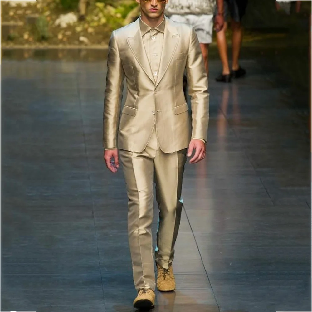 

Customized Men's Suit Two Pieces Peak Lapel Single Breasted Jacket Pants Slim Fit High Quality Model Show Fashion Man Set