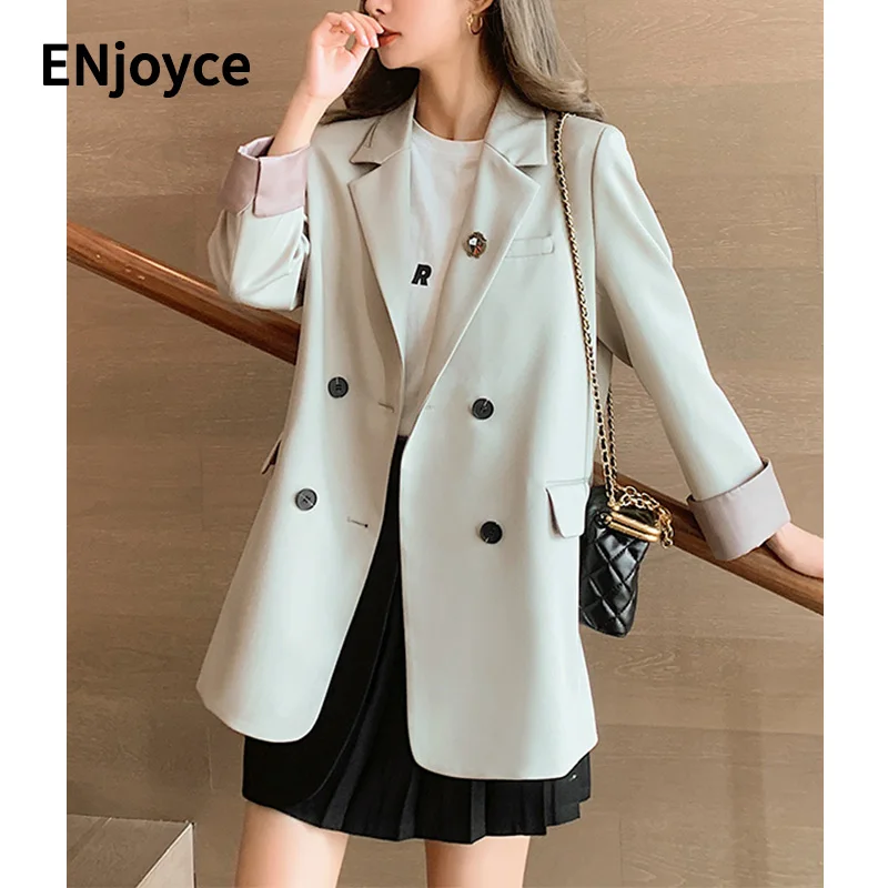 ENjoyce Korean Style Elegant Lapel Suit Blazer Women 2022 Spring Fall Office Lady Fashion Slim Work Wear Jacket Coats Female