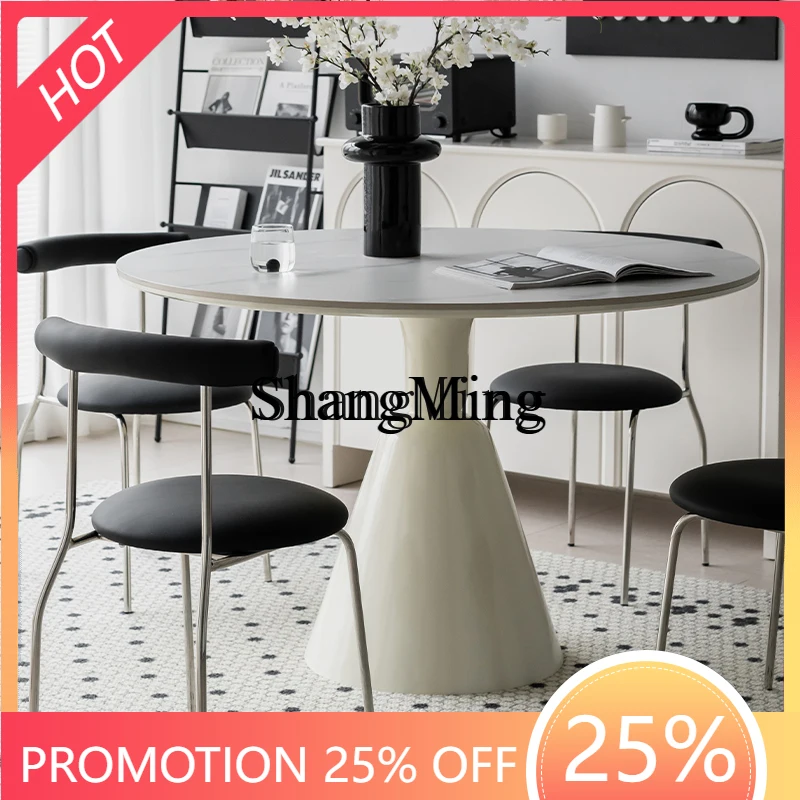 

SM new modern simple round dining table household rock slab round table small apartment dining table and chairs