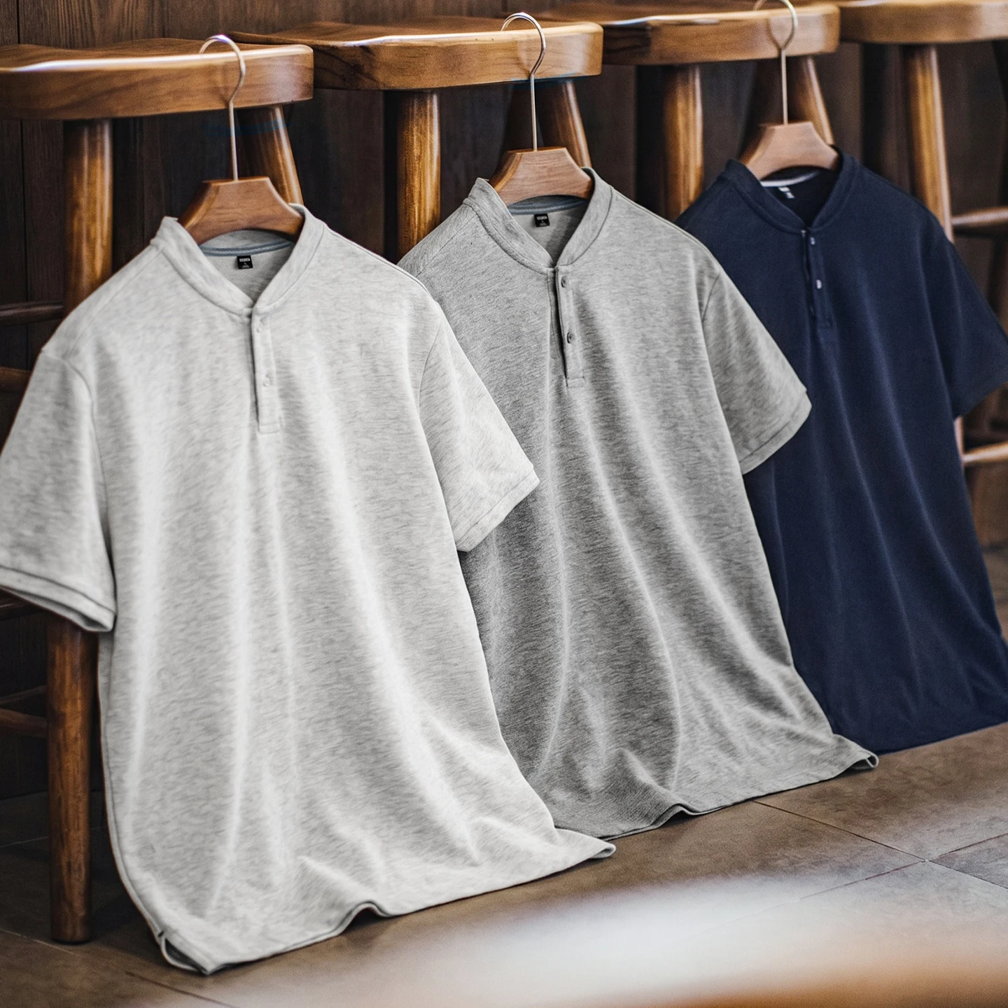 MADEN Vintage Retro Old Money Quickdry Breathable Henley Tshirt Slim Fit Tailored Shoulder Cuffed Short Sleeve Casual Men Summer