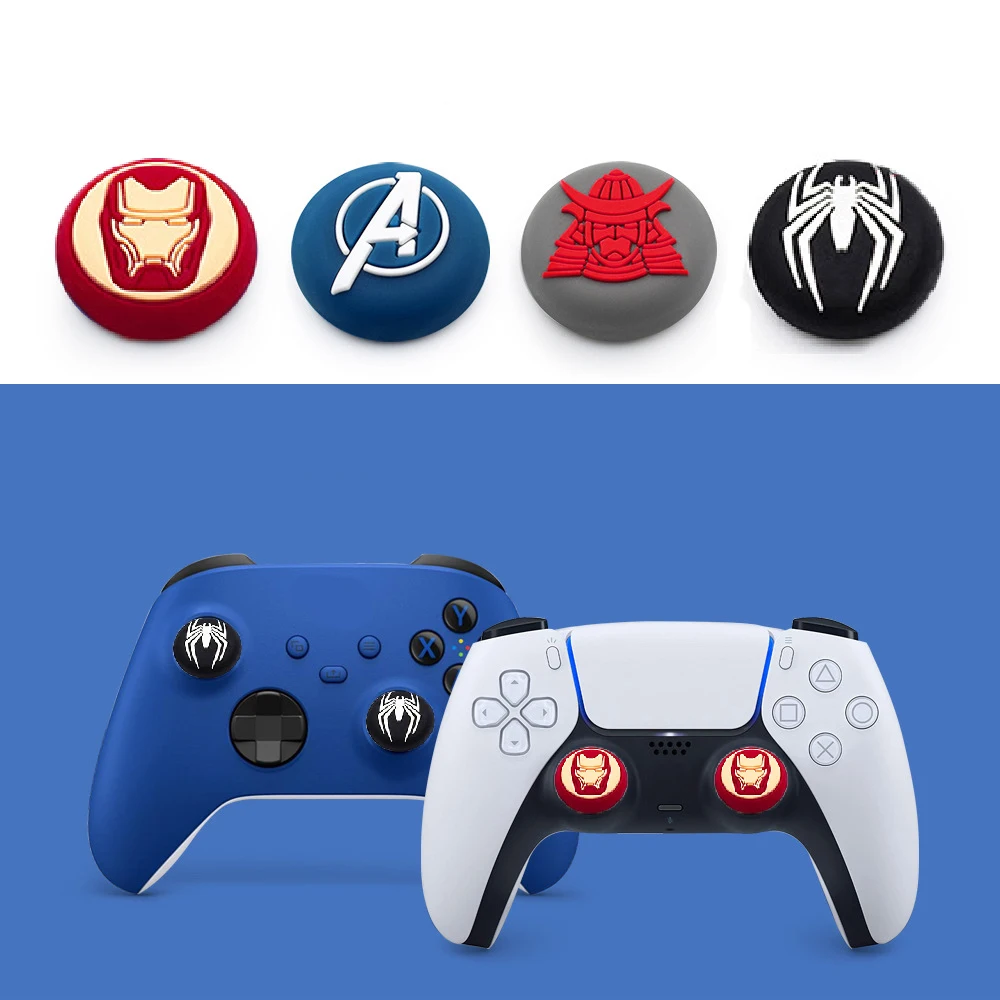 2pcs/set Marvel Games Console Thumb Grip Cap Cover Kawaii Spiderman Playstation PS5 PS4 Xbox Series Joystick Protective Cap