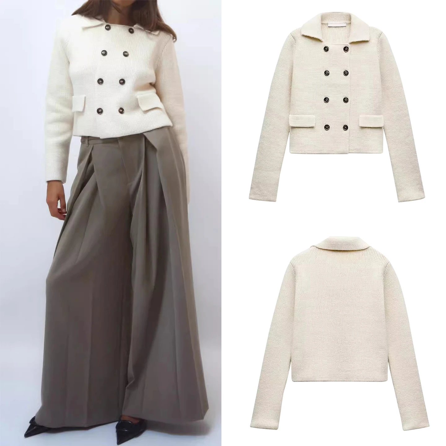 

Autumn 2025 Women's Long Sve Open Cardigan ort Outerwear Button Decorated Slim Fit European Sle Knitted Sweater Coat