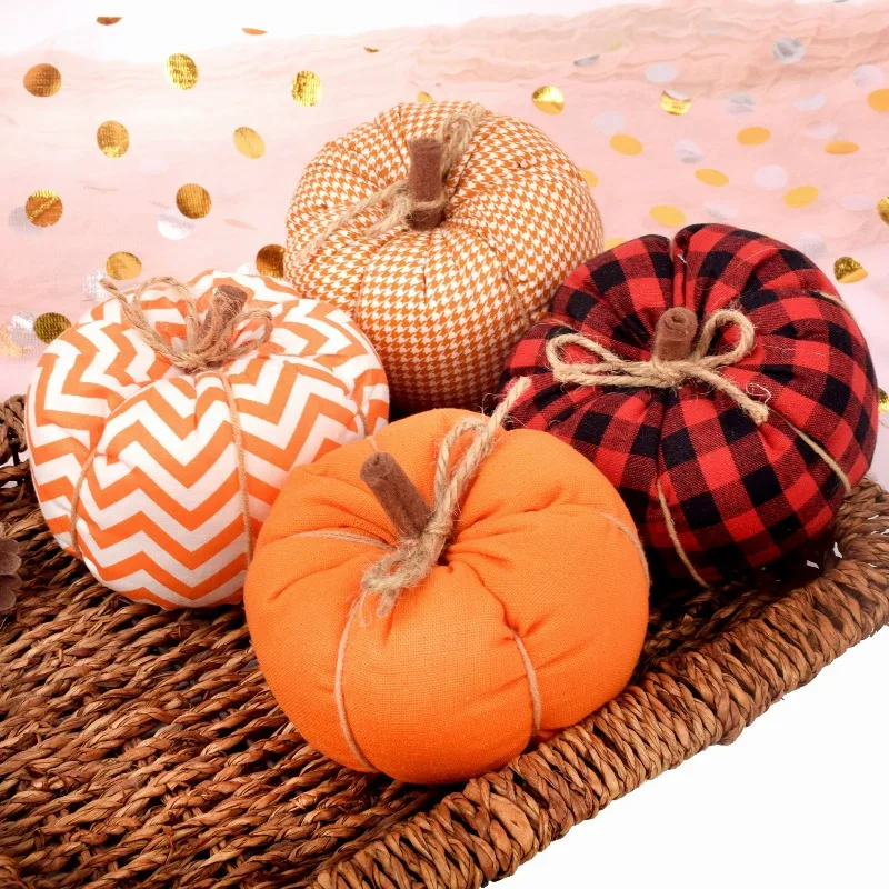 4.5-inch Fabric Harvest Mini Pumpkin Ornament, Multicolor Cloth Pumpkin, European and American Home Festival Decoration Ornament