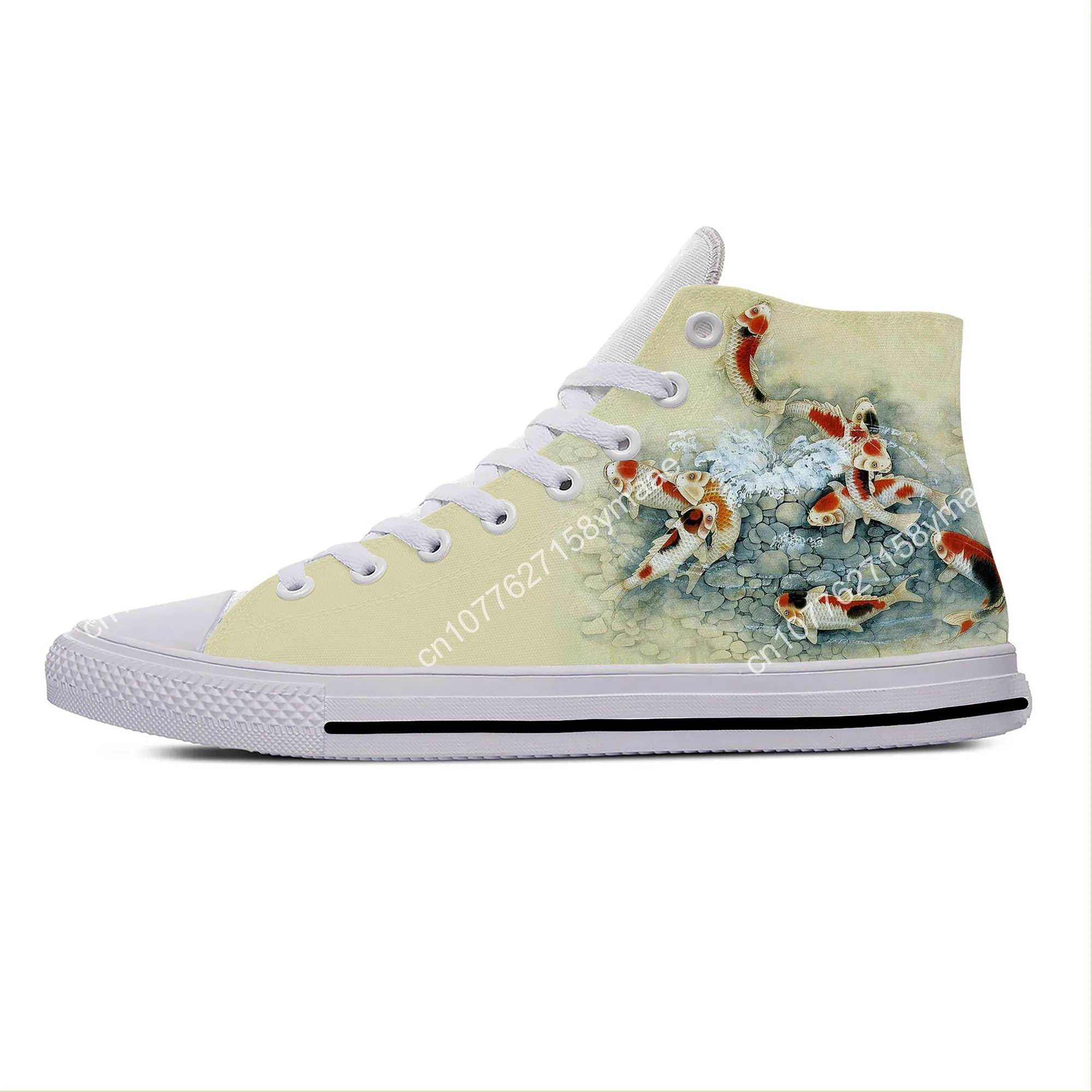 Summer Hot Anime Manga Cartoon Koi Fish Carp Funny Casual Shoes High Top Men Women Fashion Sneakers High Top Classic Board Shoes