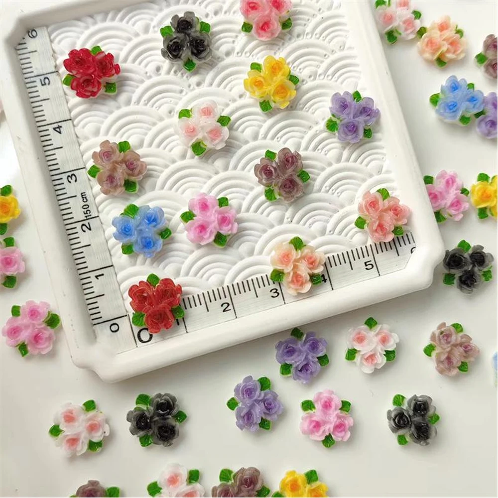 30pcs Sansheng Rose Nail Art Charms Three-dimensional Three Small Camellia Flat Back Cabochon DIY Nails Accessories Crafts 1.2cm