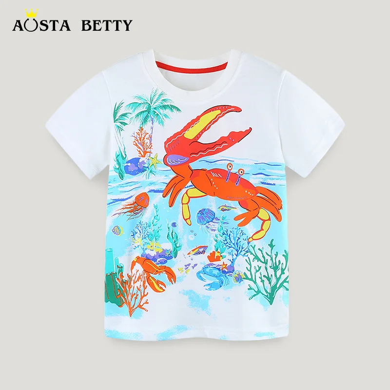 

Summer New BoyTT-shirt Style Cartoon Printed Pullover Children round Neck Short Sleeve TopAosd