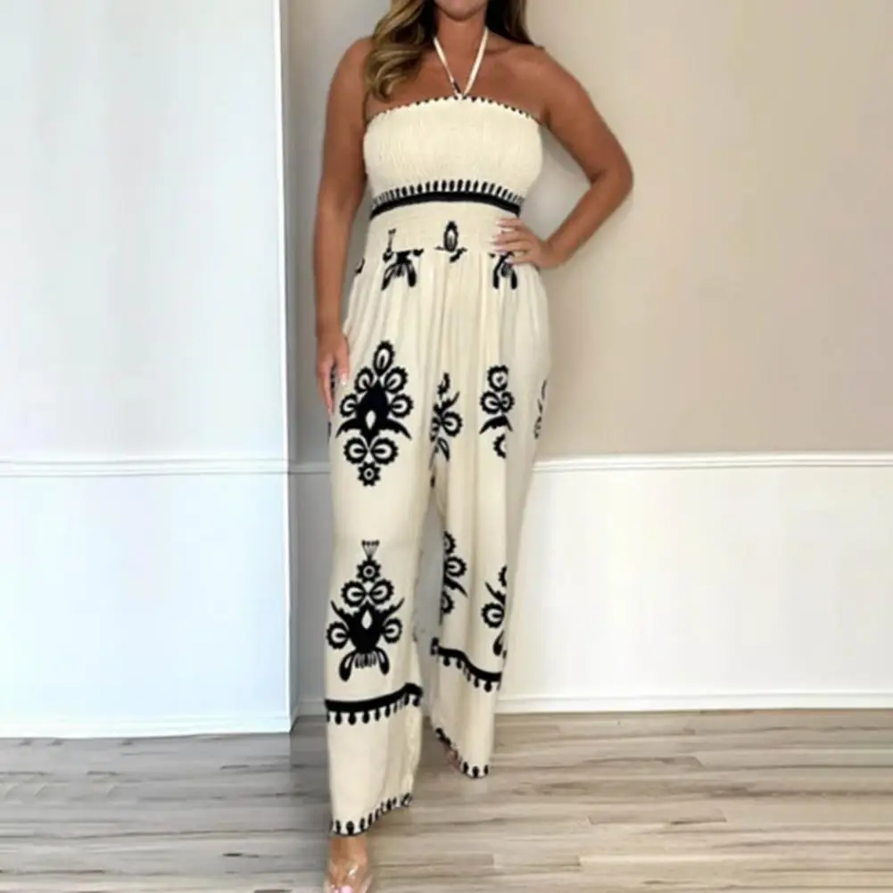 Women Jumpsuits Leopard Print Pleated Jumpsuit Retro Style Plus Size Vacation Ready Retro Print Jumpsuit