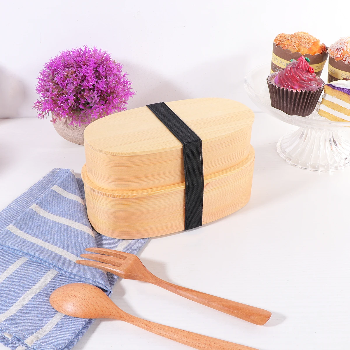 

Wooden Lunch Box Double Layer Bento Portable Food Carrier Reusable Insulated Storage School Office Travel Hiking Camping Picnic