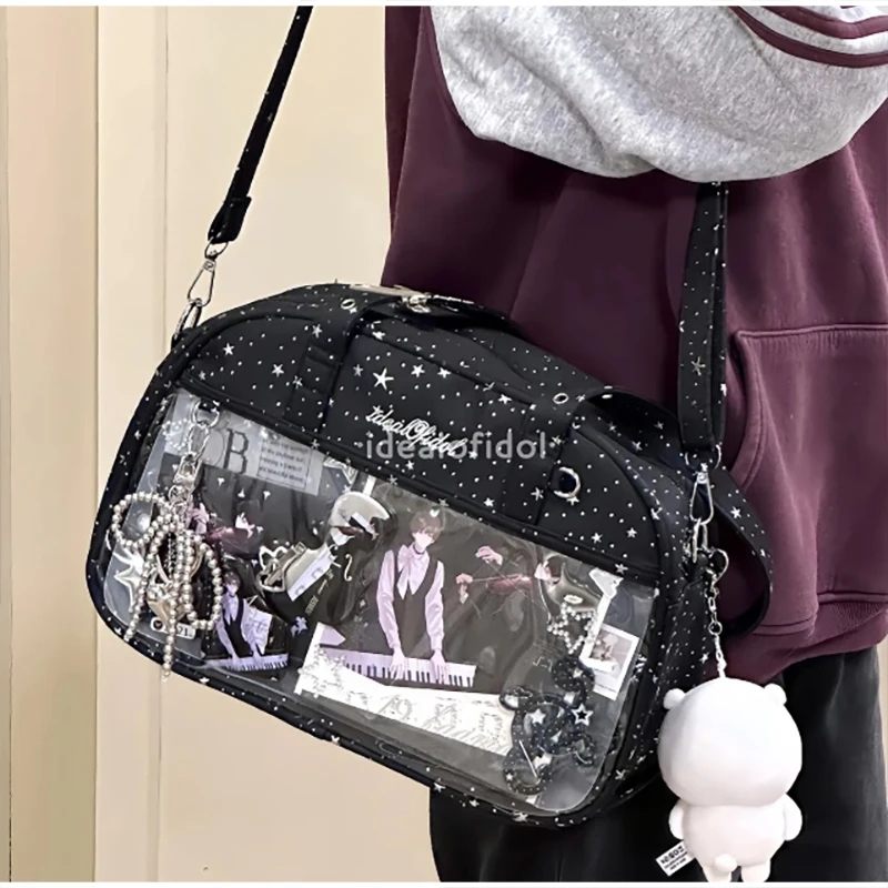 Dopamine Star Print Large Capacity Ita Bag,Cute Kawaii Crossbody Shoulder Purse,Clear Window Tote for Badge,Y2k Harajuku Handbag view 2