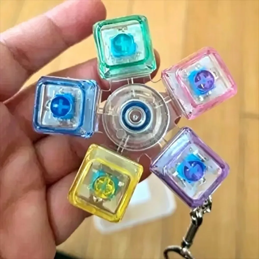 Key Button LED Light-Up Keychain Transparent Stress Relief Clickable Button Fidget Pass The Time Light Emitting Keycap Keychain