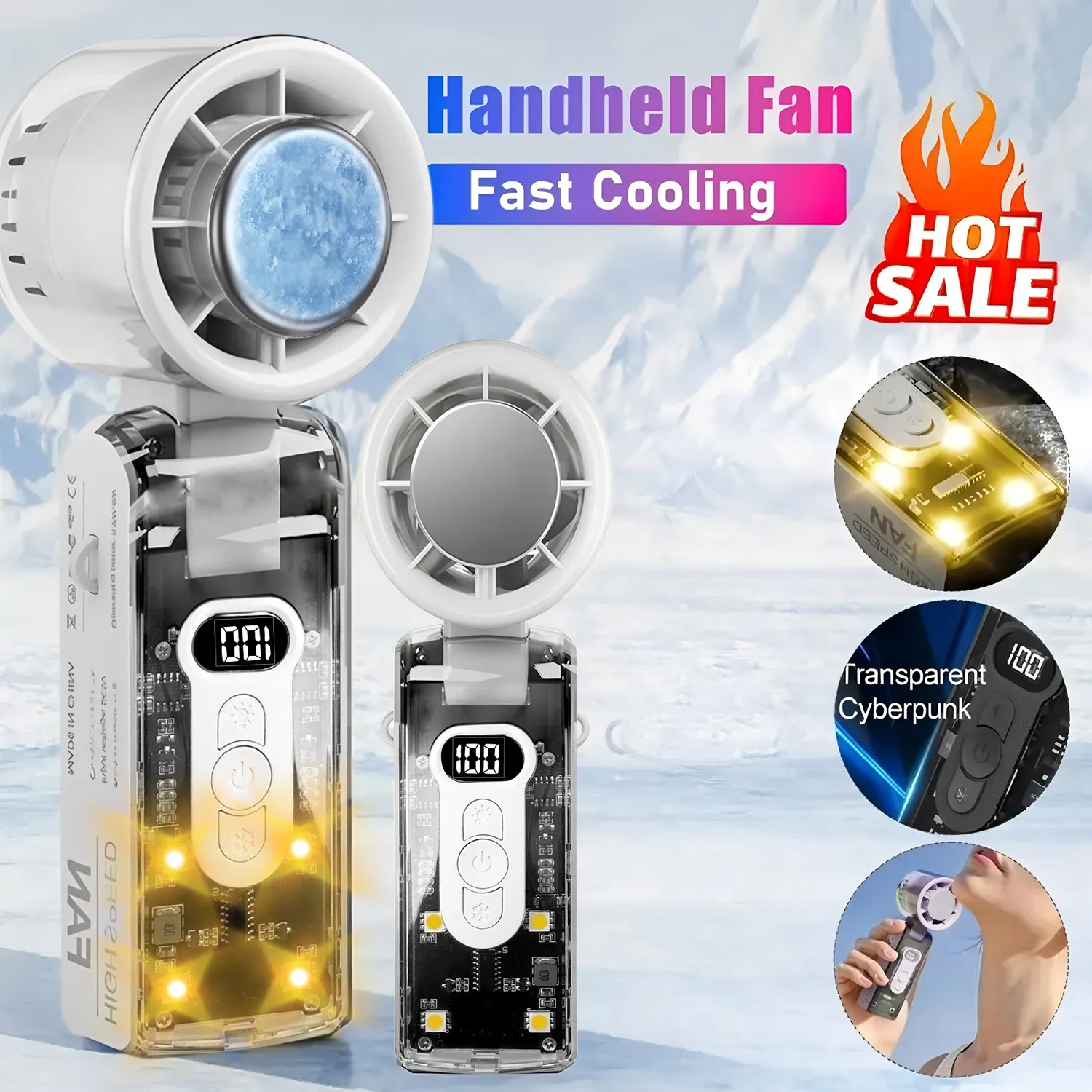 

Портативный мини-вентилятор с USB-зарядкой, высокоскоростной складной вентилятор с цифровым дисплеем и LED-подсветкой