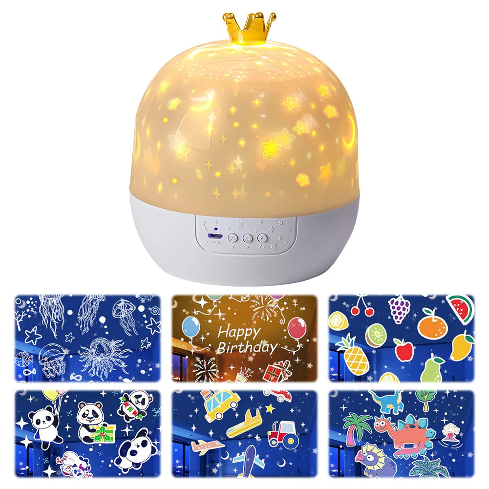 Night Light Projector with Music Rotatable Crown Night Light 15/21 Projection Theme Atmosphere Light for Children Bedroom