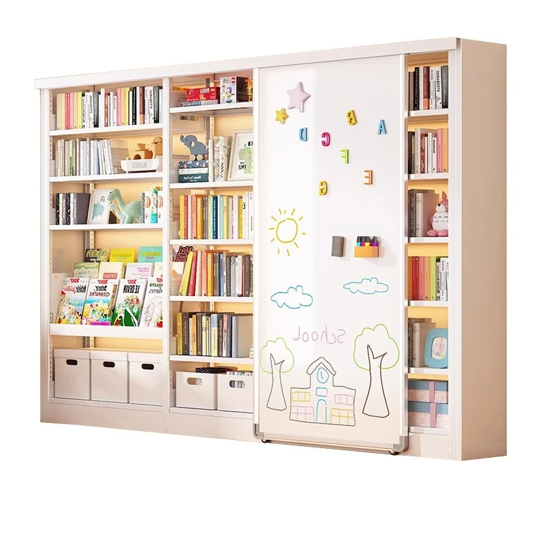 

Household library steel bookshelf with whiteboard door multi-layer storage