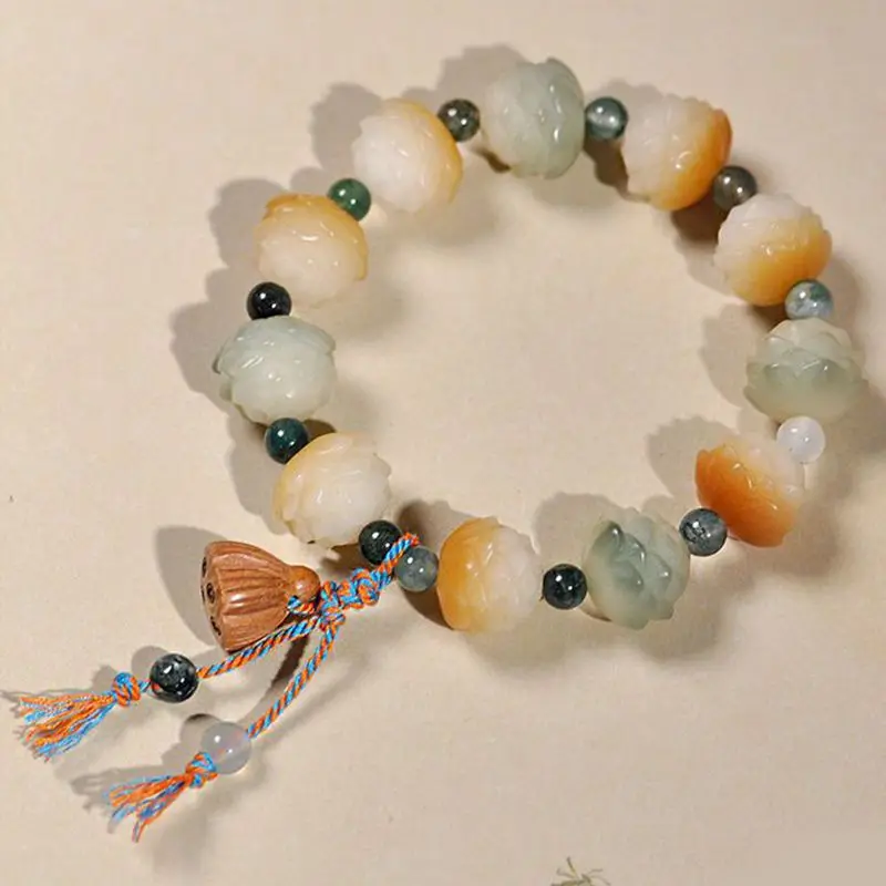 New Year Agate Lotus Root , Multi-treasure Money Flower Bracelet, White Jade Bodhi, Same Style for Best Friends