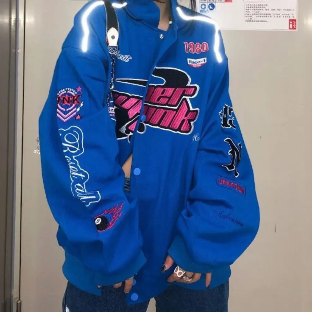 

Women's American Baseball Suit Spring Autumn Hong Kong Style Motorcycle Flying Embroidered Jacket Loose Thin Trendy Ins