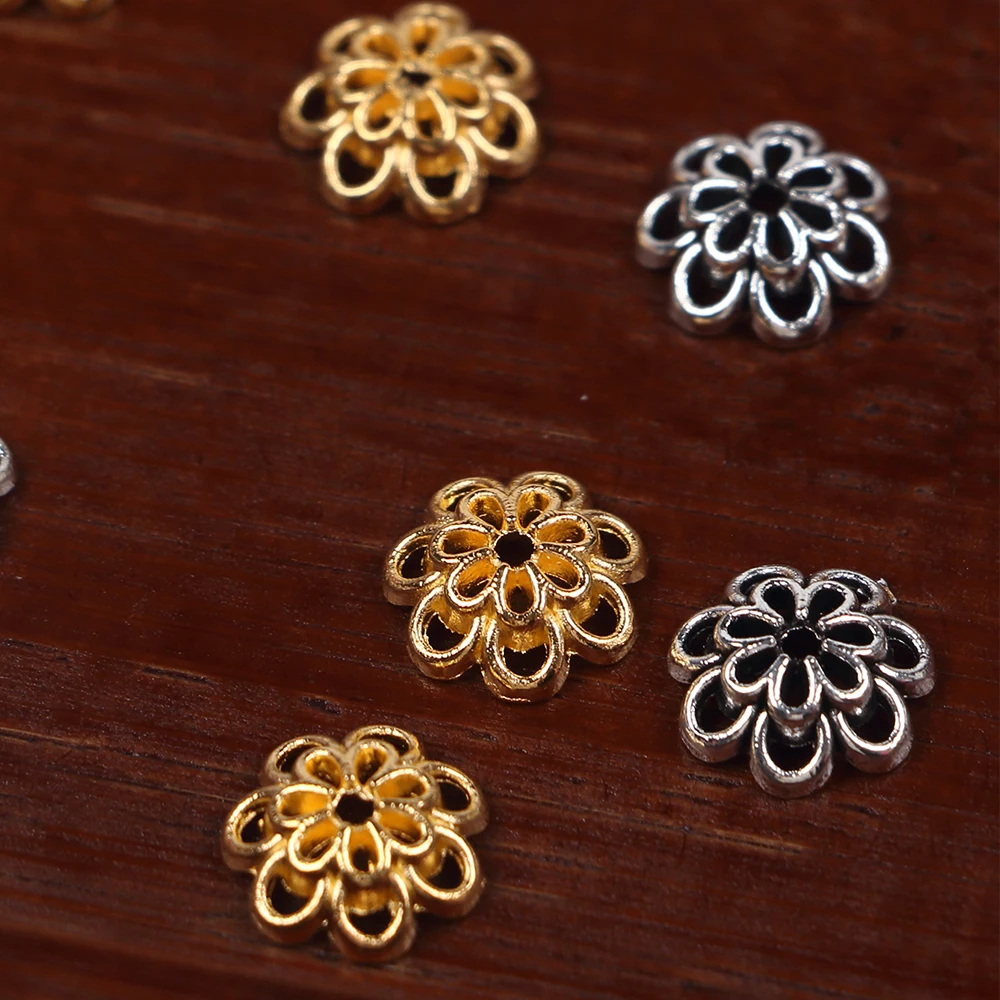 50/100/300Pcs Double Flower Bead Caps Metal End Cap Vintage Silver Gold Spacers DIY Bracelet Necklace Earrings Jewelry Crafts