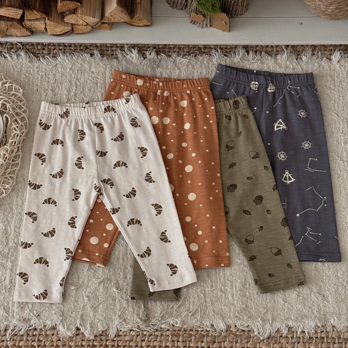 Spring Autumn Infant Cartoon Printed Stretch Pants, Baby Boy Girl Elastic‑Waist Soft Casual Leggings Trousers