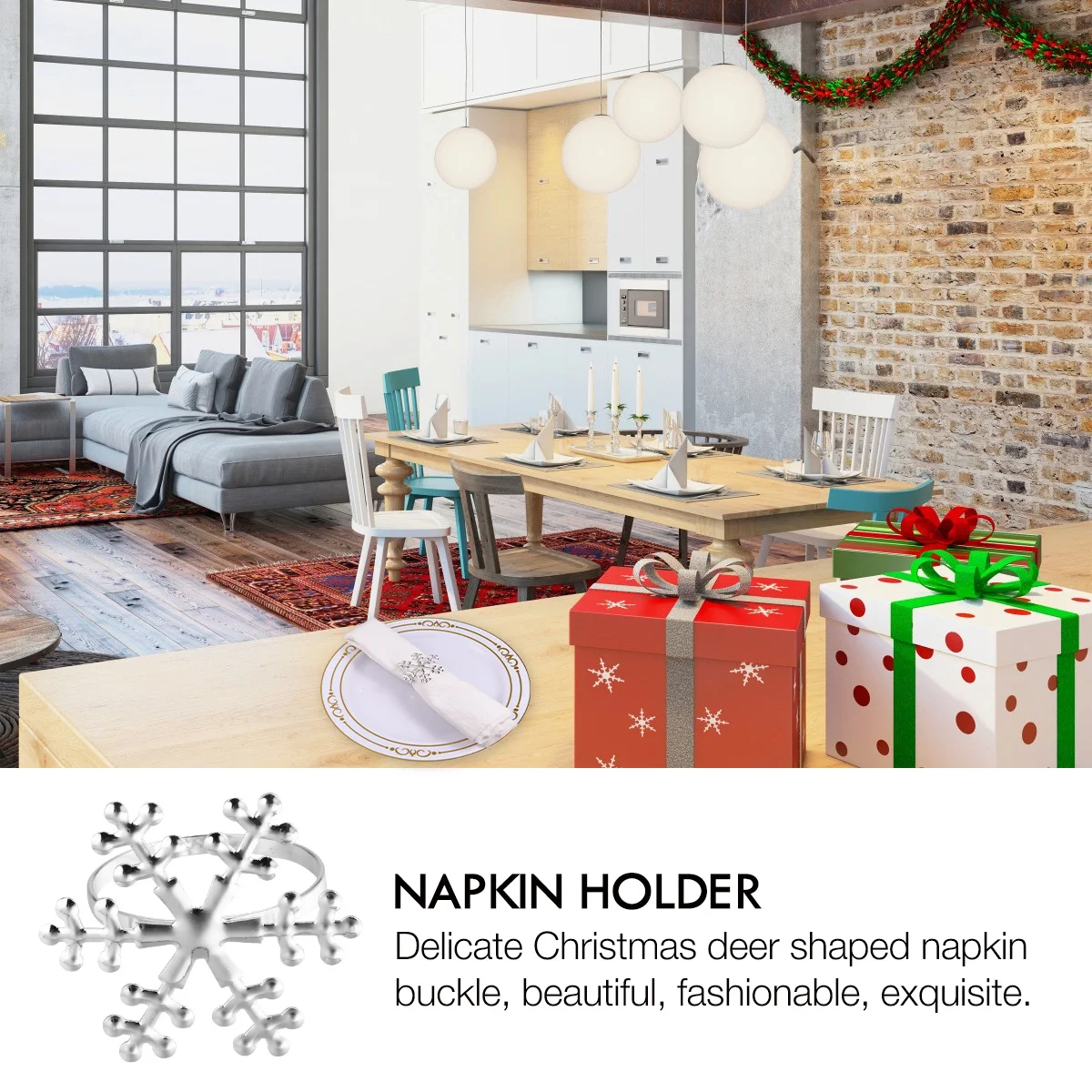 

6Pcs Snowflake Napkin Rings Alloy Christmas Table Setting Elegant Dinner Napkin Ring Buckle Party Wedding Banquet