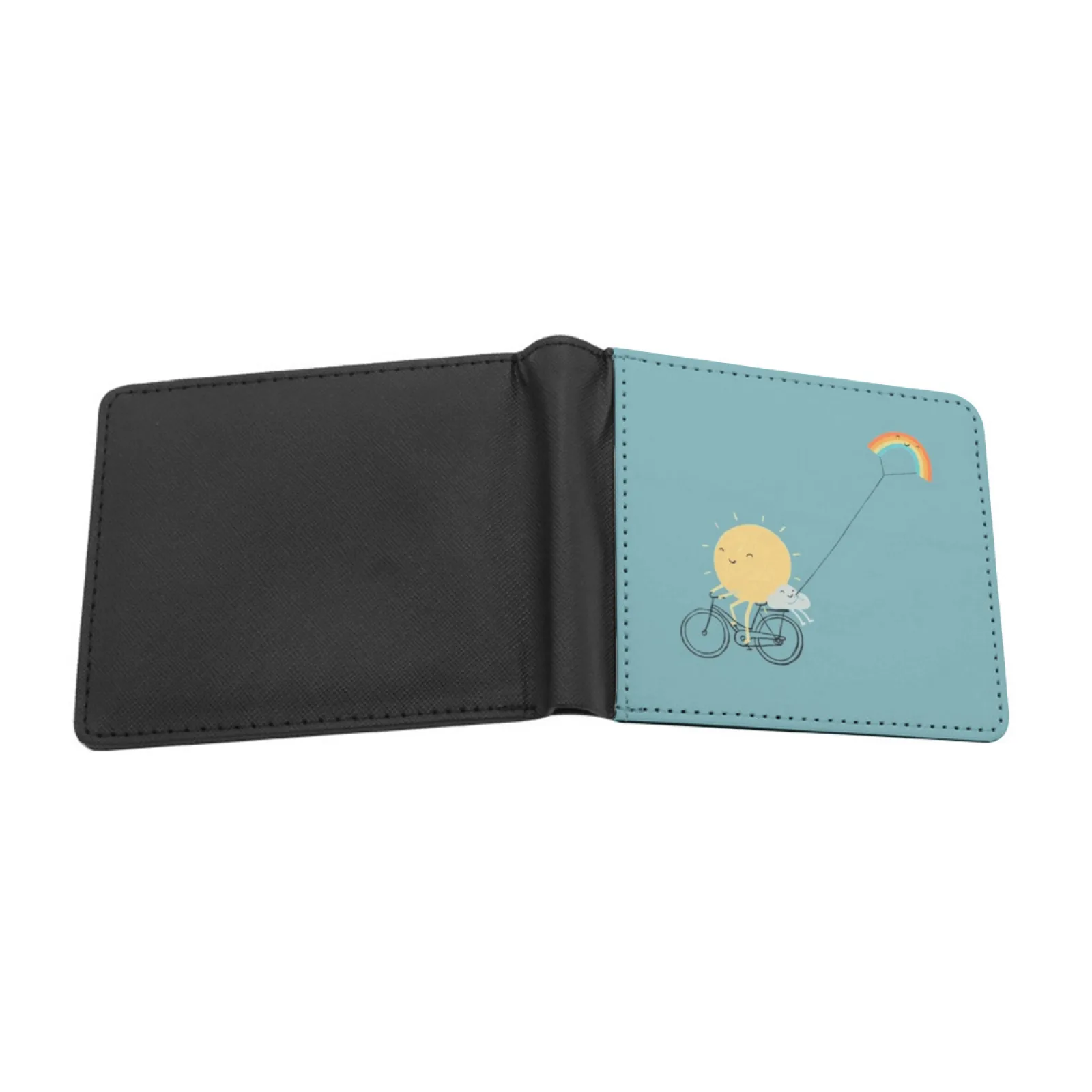 Rainbow Kite Personalized Wallet For Men And Women Pu Leather Short Pocket Purse Rainbow Sun Cloud Bicycle Cycling Bike Kite