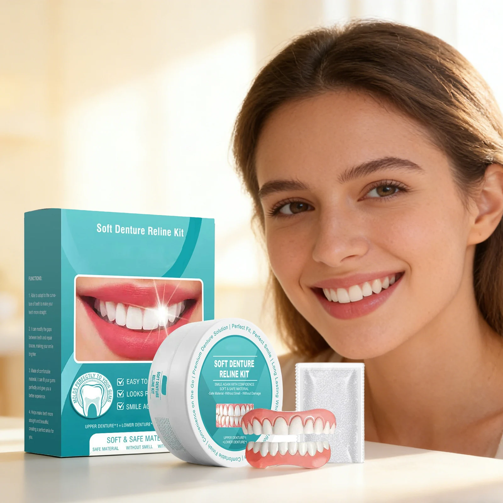 New Denture Set Cover Missing Broken Tooth Lasting Soft Instant Confident Smile for No Teeth Women Man Over Gums Full Dentures