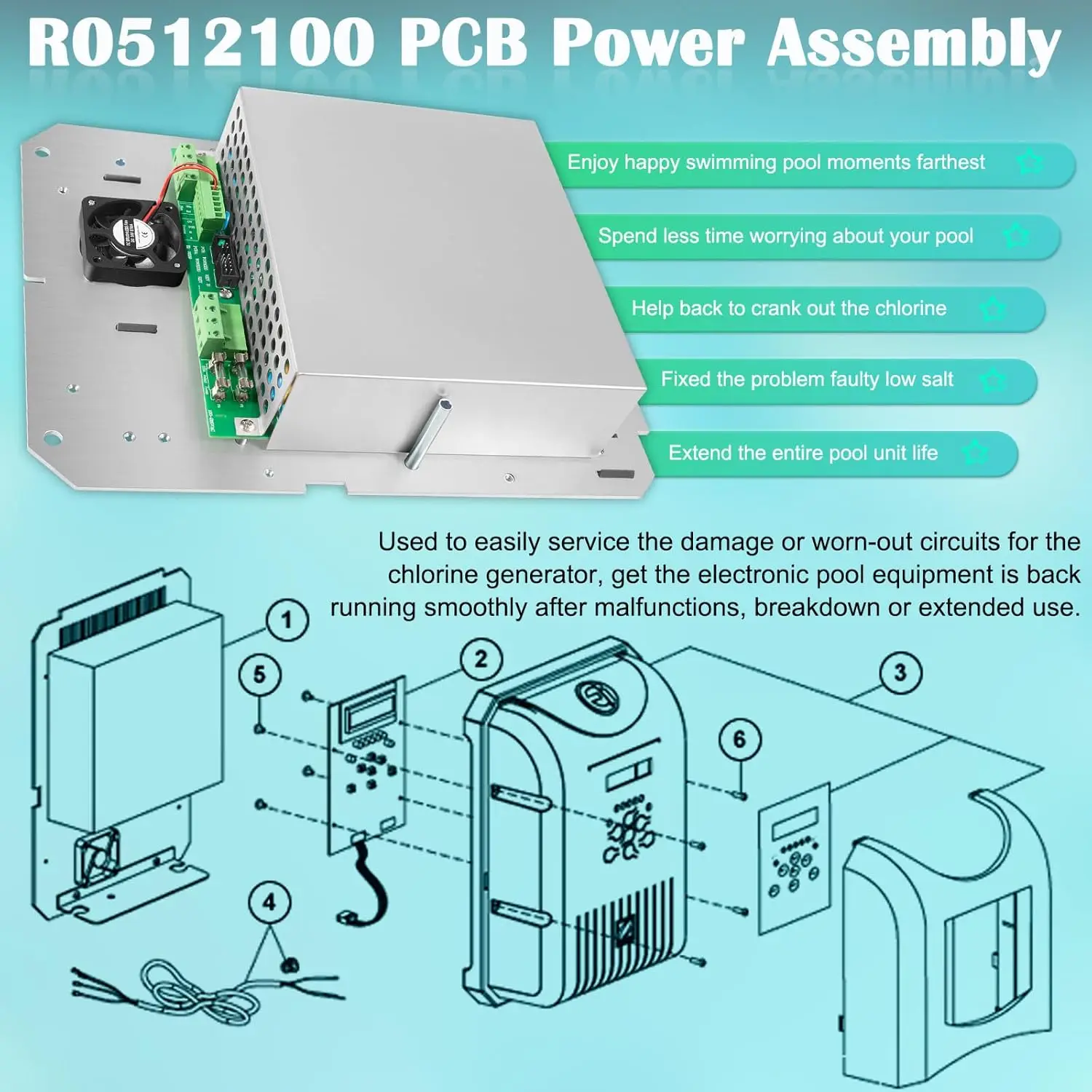 R R 0512100   Substituição do conjunto do pwb de energia se encaixa para selecionar o cloro eletrônico da água salgada da série do zodíaco jandy aquapure ei