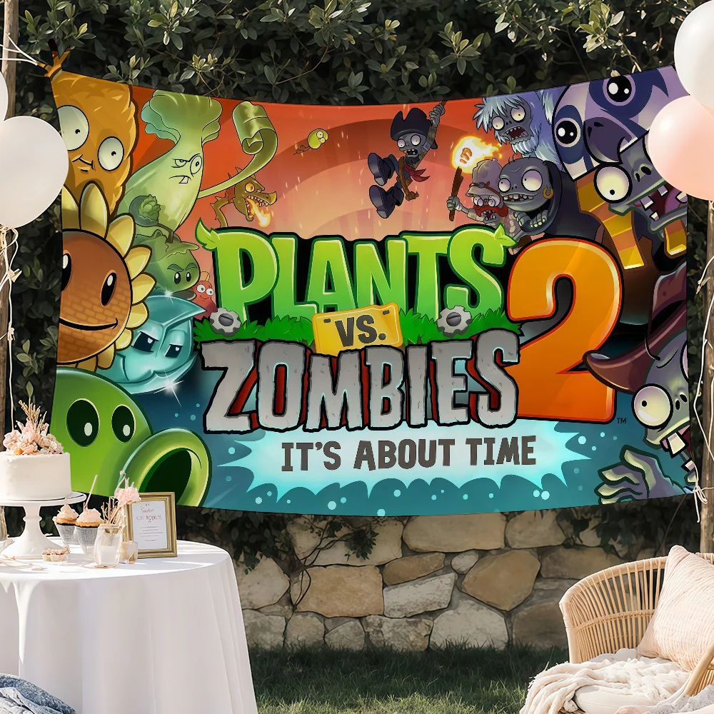 لعبة P-Plants مقابل Z-Zombies العلم مخصص التخييم حديقة ديكور خلفيات الحفلات جدار الفن هدايا الأسرة #3