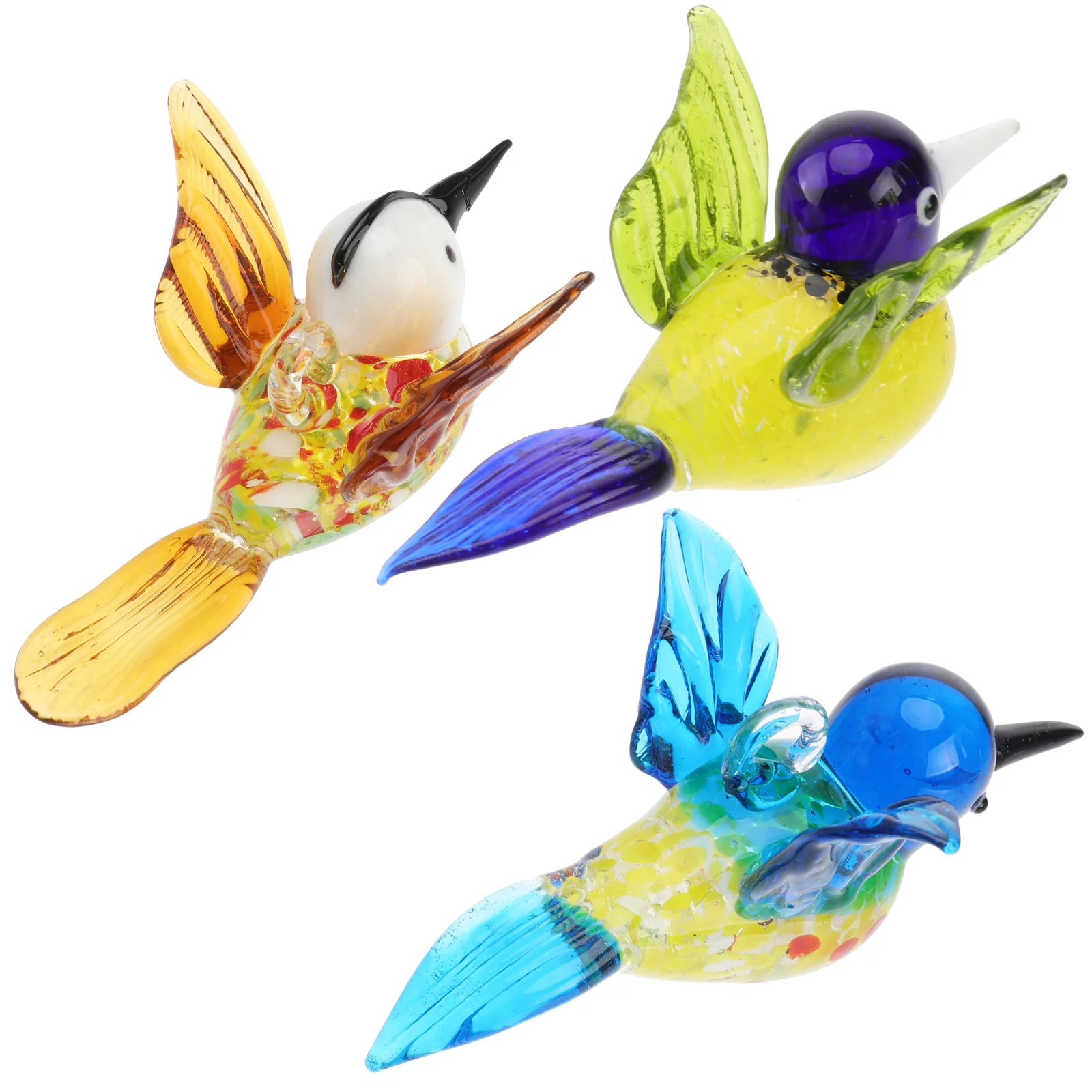 

3Pcs Colorful Glass Bird Ornament Hanging Hummingbird Decoration Tabletop Home Garden Display Hummingbird Ornament