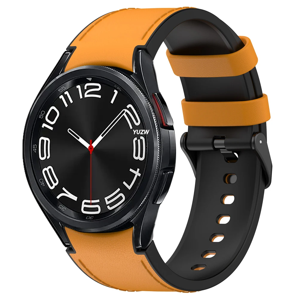 Leather and Silicone Hybrid strap for Samsung Galaxy Watch4 6 Classic 47mm 46mm/Galaxy Watch6 40mm 44mm Watch 5Pro Band Bracelet