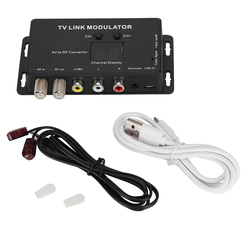 A29F-TM70 UHF TV LINK Modulador AV a RF Convertidor Extensor IR con pantalla de canal USB 5V