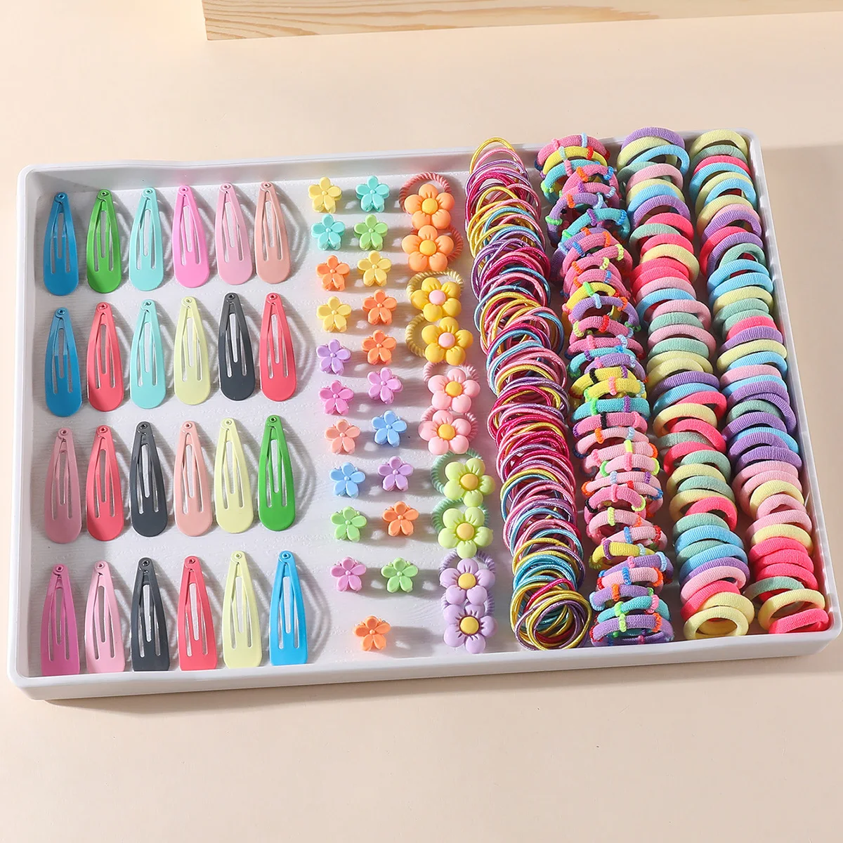 300Pcs Girls Hair Accessories Set Candy Colors Elastic Hair Ties Cute Flower Hairpins Children Ponytail Rubber Band BB Hair Clip