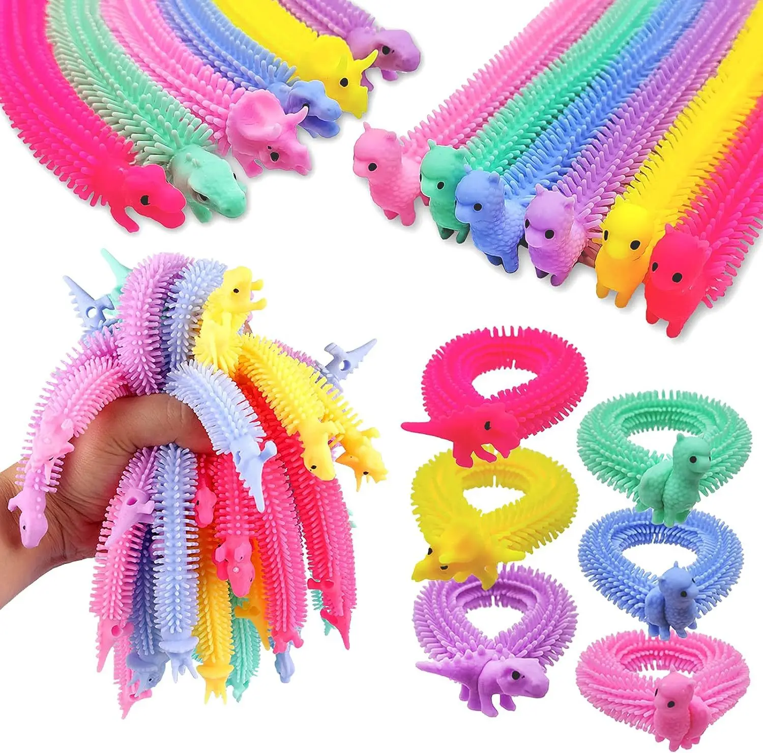 60Pcs Of Children\'s Stress Relief And Kneading Toys Caterpillars Colorful Figurines Fun Toys Christmas Halloween Gifts Random