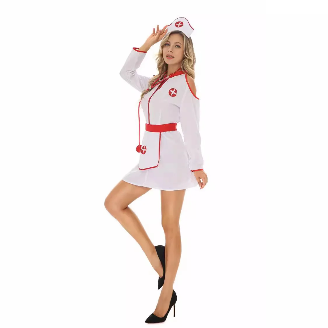 ชุดคอสเพลย์พยาบาลแนวโลวีนใหม่ หรือ ชุดนักเรียนสไตล์ JK หรือ ชุดคอสเพลย์อนิเมะสำหรับผู้ใหญ่ ทำจากโพลีเอสเตอร์ คอลเลคชั่นฤดูใบไม้ผลิ 2025 แฟชั่นสำหรับผู้หญิง...