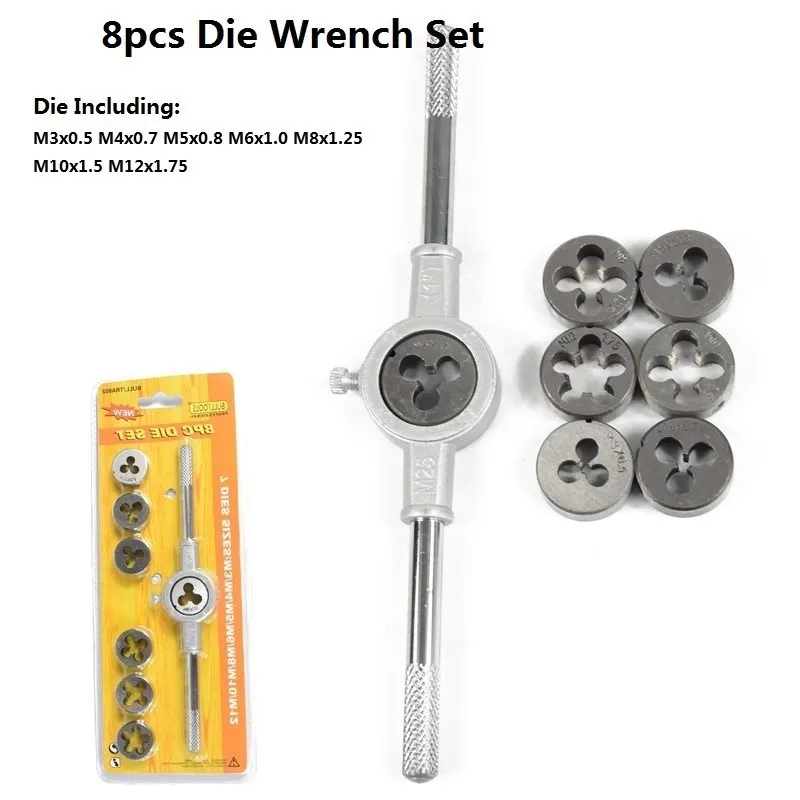 XCAN 6/8/11pcs Metric Die Wrench Sets Circular Die Kit Screw Thread Taps and Die Hand Tapping Tools