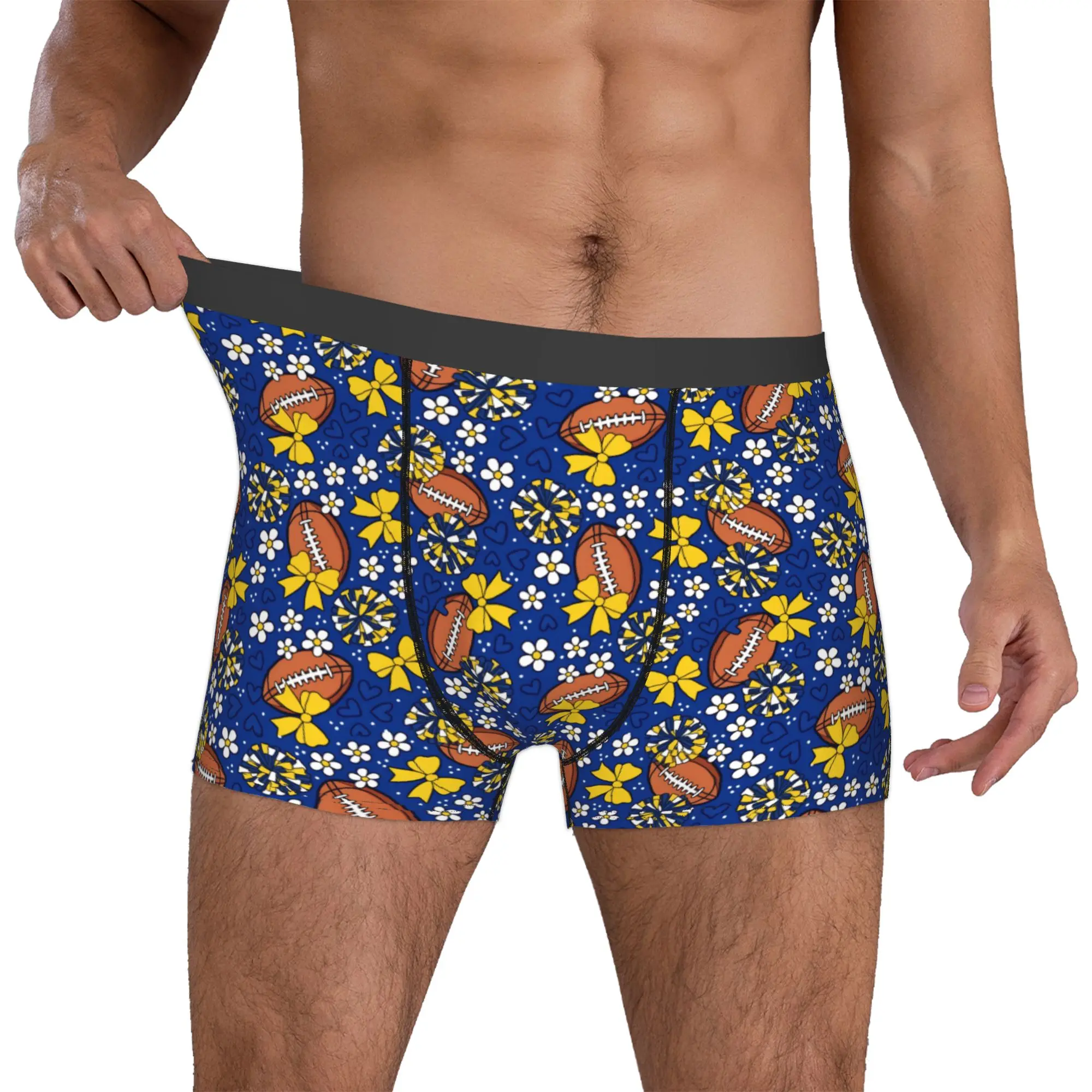 Cheer Bows Football Rugby Union  Boxers Shorts Men Yellow Blue Briefs Underwear Funny Underpants