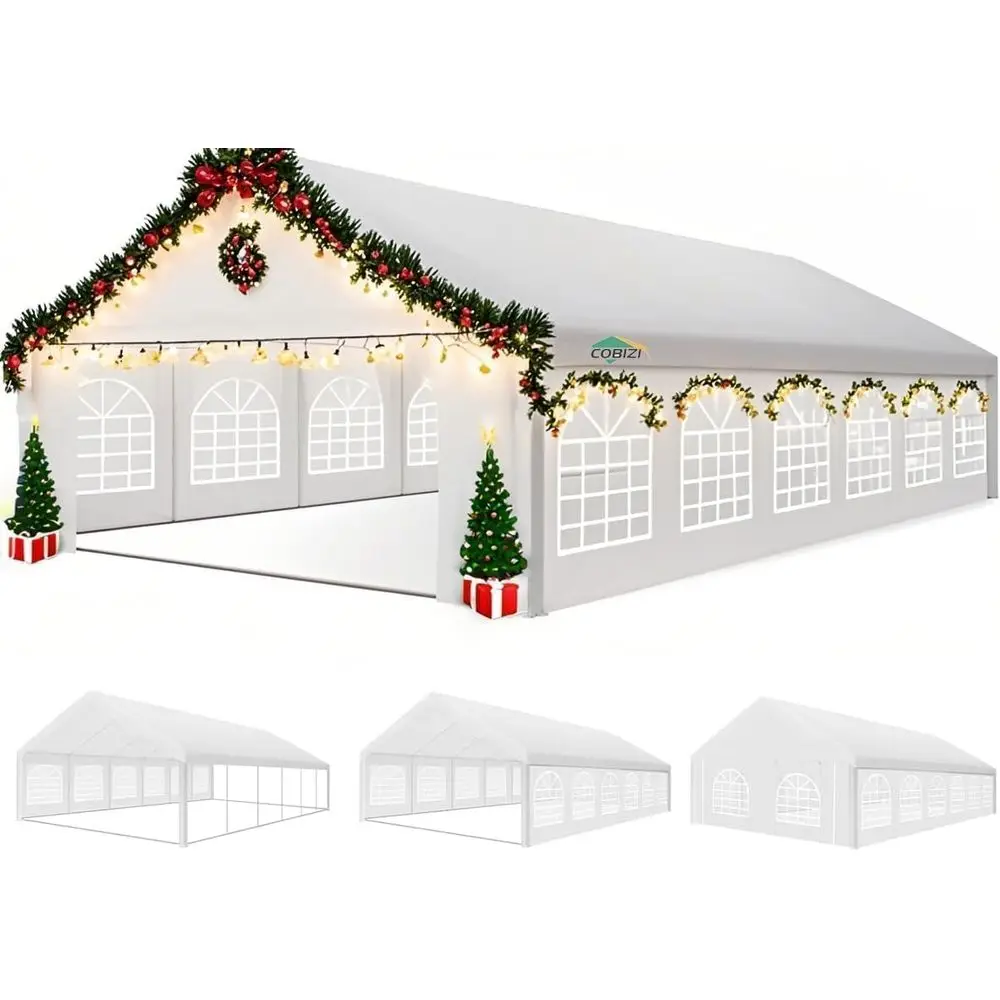 

20x40T Party Tent Heavy Duty Outdoor Gazebo with 12 Sidewall & 16 Church Windows, White Event Shelter Wedding Tent or Parties BB