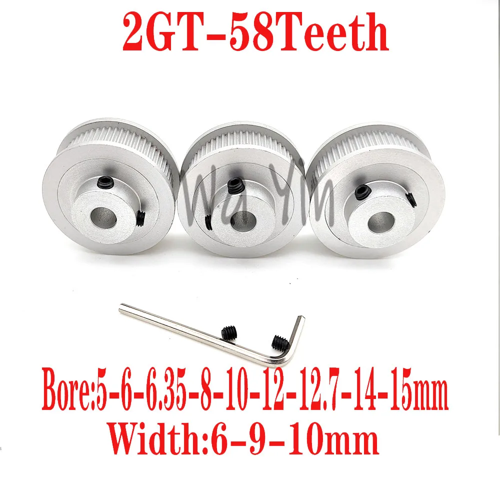 

Timing Synchronous Wheel Belt Width 6/9/10mm Inner Hole 5/6/6.35/8/10/12/12.7/14/15mm GT2/2GT 58Teeth Aluminum Alloy