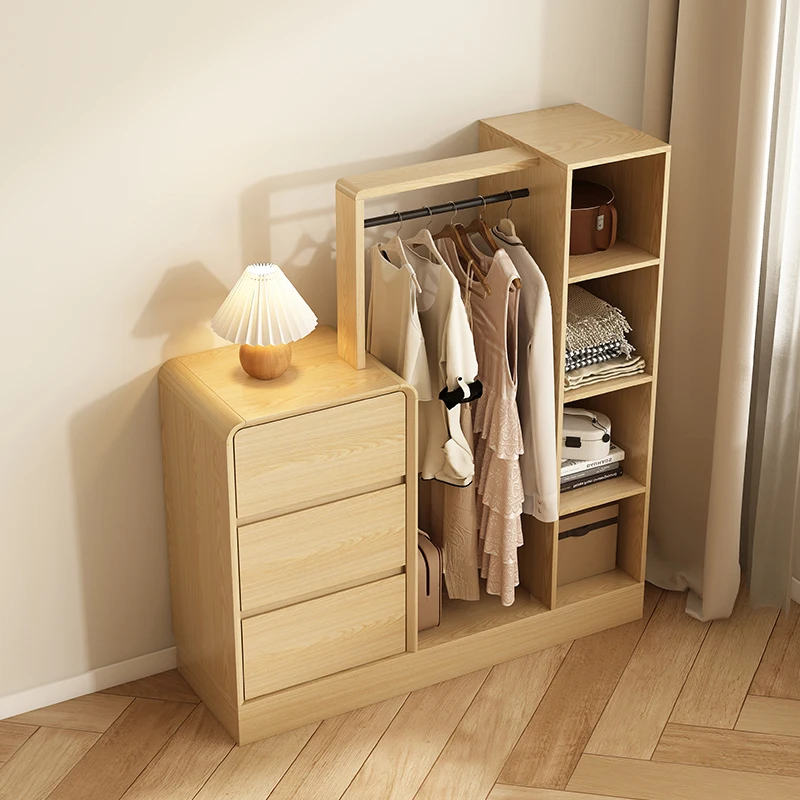 

！@Solid Wood Frame Multi-Functional Storage Cabinet Bedroom Cupboard Clothes Rack Integrated Wall-Mounted Coat Rack Dresser
