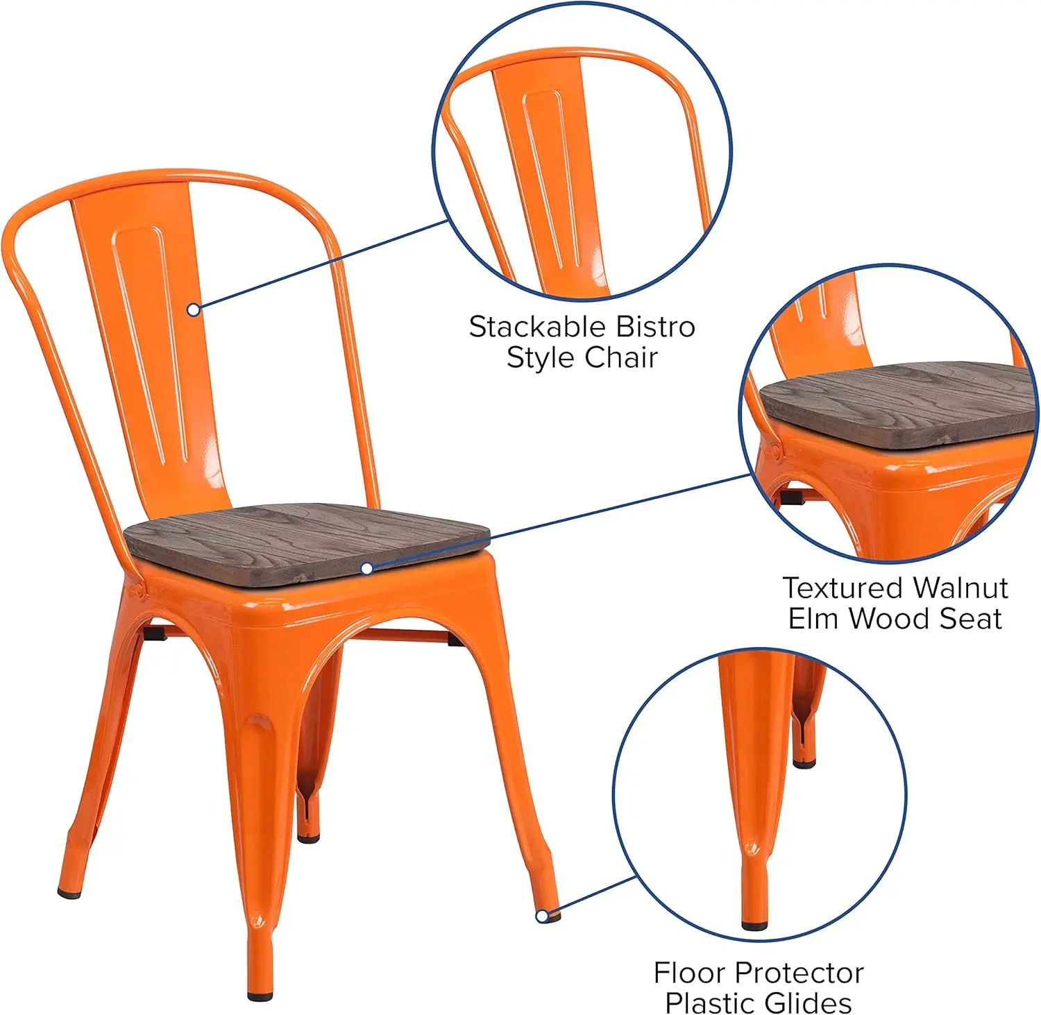 Orange Metal Stackable Chair With Wood Seat