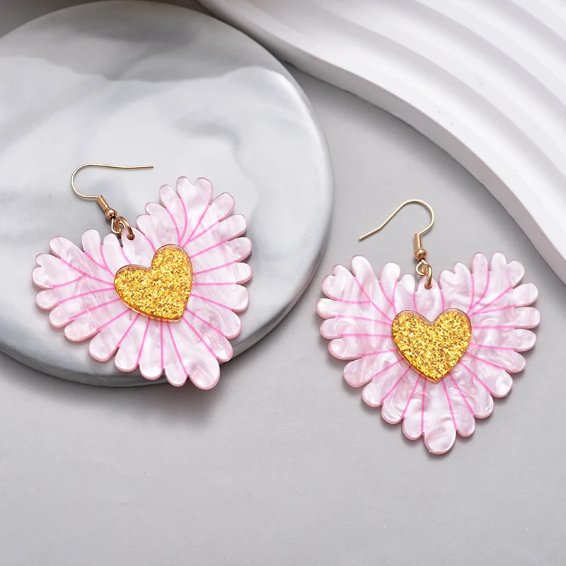 Fashion Sweet Love Heart Drop Dangle Earrings For Women Bohemian Vintage Texture Acrylic Geometric Wedding Jewelry Earrings Gift