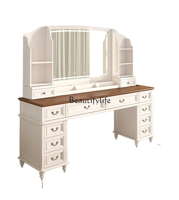 

Pure wood large size custom American light luxury retro log with lamp storage dresser