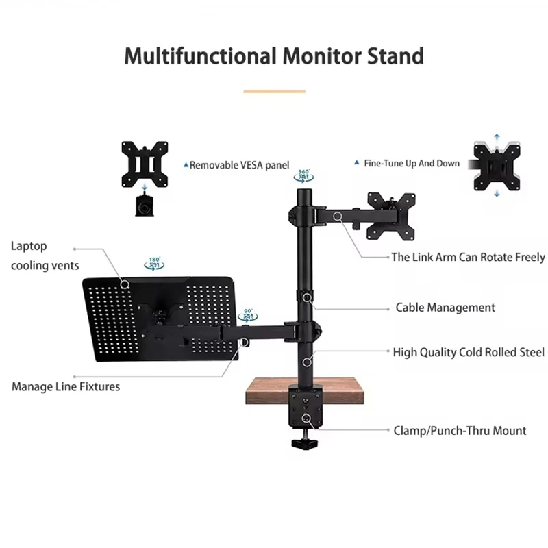 Laptop sub screen stand monitor overhang 2 in 1 combo stand desktop dual screen