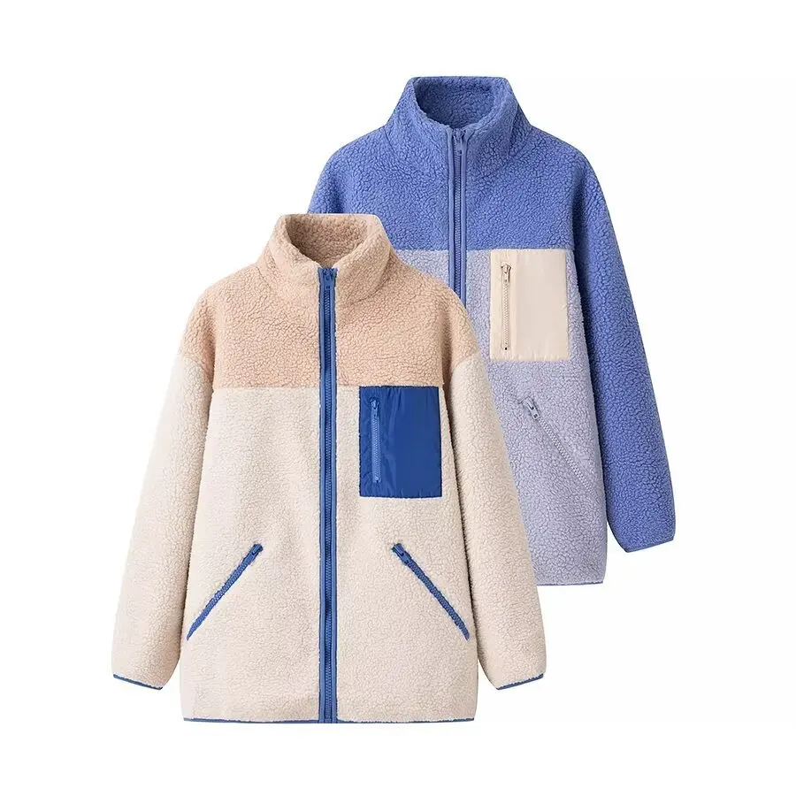 

Женская куртка на молнии с подставкой из искусственного меха ягненка, лоскутное повседневное плюшевое пальто, стильные меховые куртки на молнии, зимнее теплое пушистое пальто