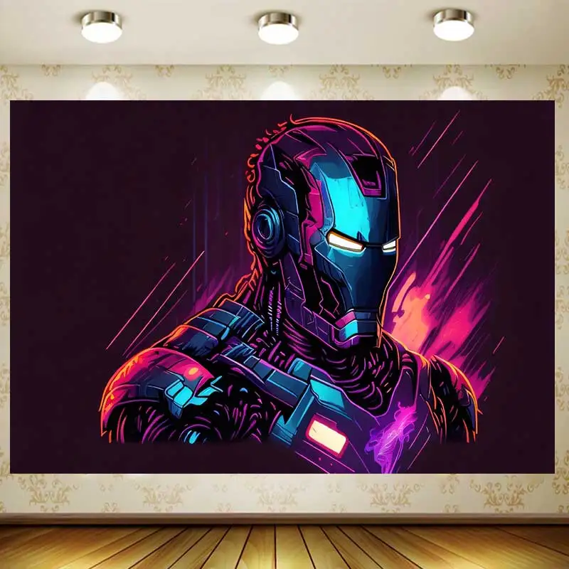 Iron Man Photography Background Children's Birthday Party Decoration Boy Hero Series Cartoon Anime Banner Vinyl Polyester Fabric