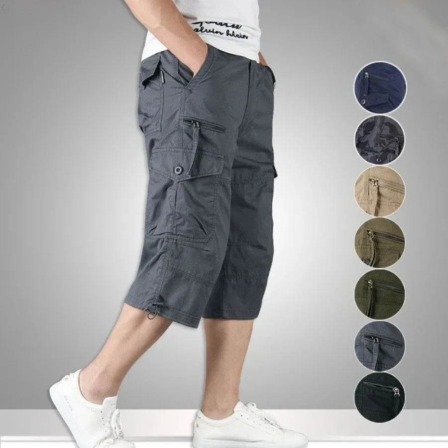 New 2026 Men's Summer Baggy Pants Casual Cargo Pants Streetwear Multi Pocket Calf-length Pants Men Outdoor Sport Joggers Trouser
