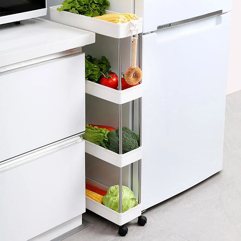 Chariot de Rangement Multifonctionnel à Haute Capacité pour Gagner de l'Espace, Étagère Verticale Roulante sur Pied, Mobile, à 3/4 Niveaux, pour la Cuisine